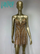 Lunivop Newest Women Summer Luxury Sexy Sleeveless Diamonds Chain Gold Mini Gowns Dress Elegant